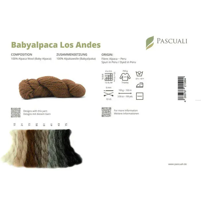 Alpaca Los Andes Pascuali wzornik kolorów