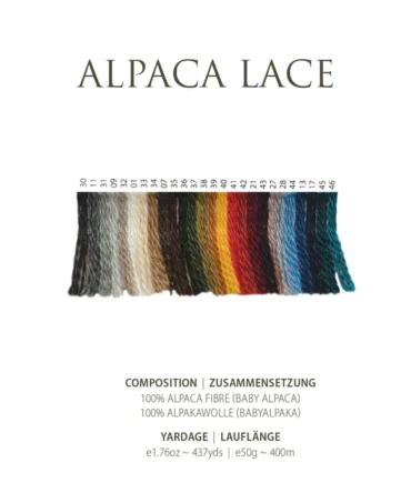Alpaca Lace Pascuali wzornik kolorów. Karta kolorystyczna z całą dostępną paletą barw włóczki Alpaca Fino marki Pascuali.