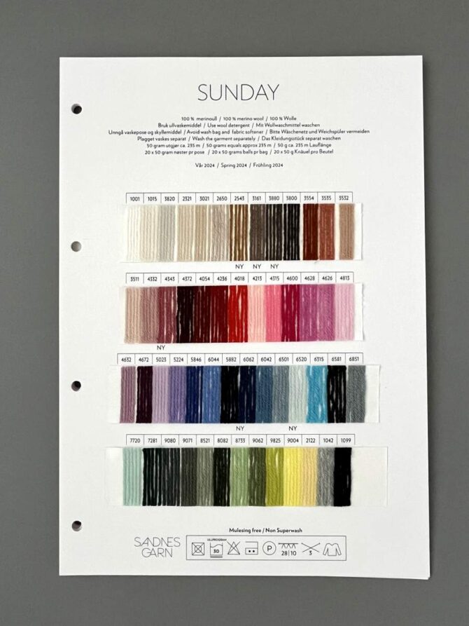 Sandnes Garn Sunday wzornik kolorów