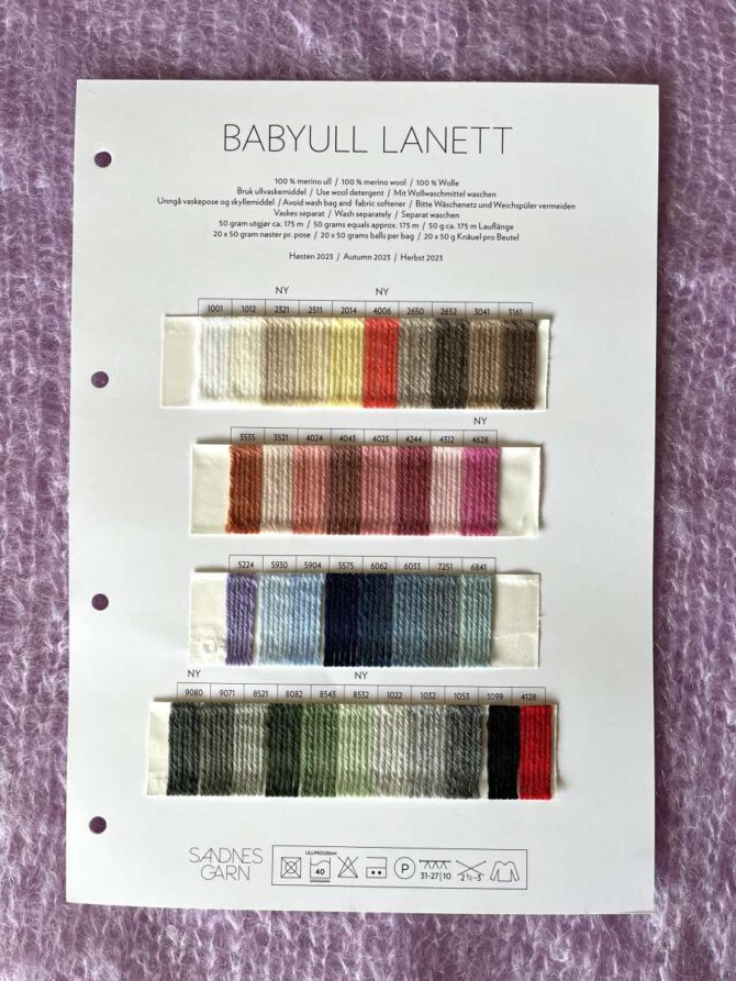 Sandnes Garn wzornik kolorów BabyUll Lanett karta kolorystyczna włóczek marki Sandnes Garn