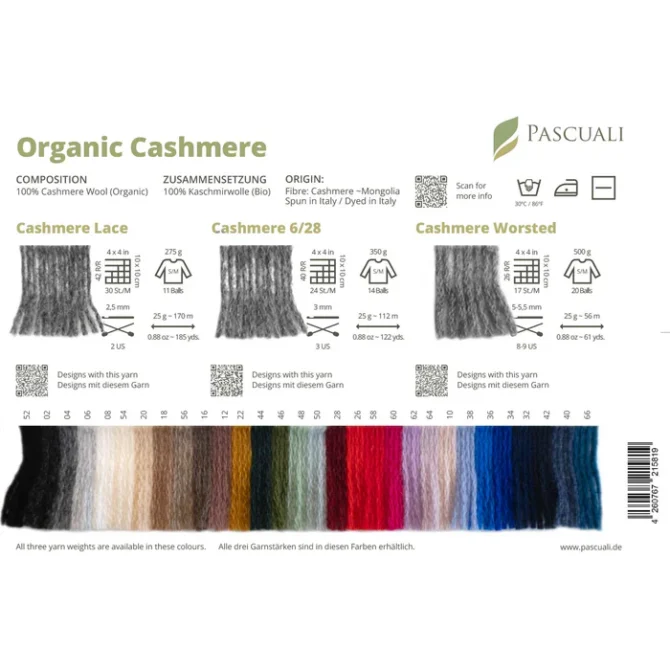 Organic Cashmere Pascuali wzornik kolorów