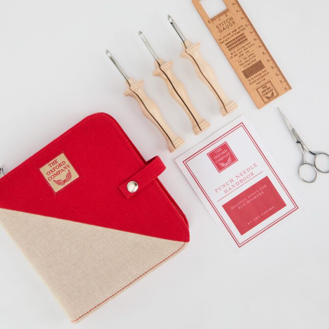 Oxford Punch Needle REGULAR zestaw igieł w czerwonym etui i akcesoria