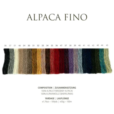 Alpaca Fino Pascuali wzornik kolorów